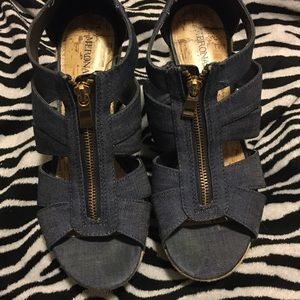 Merona jean wedged heels, size 9.5